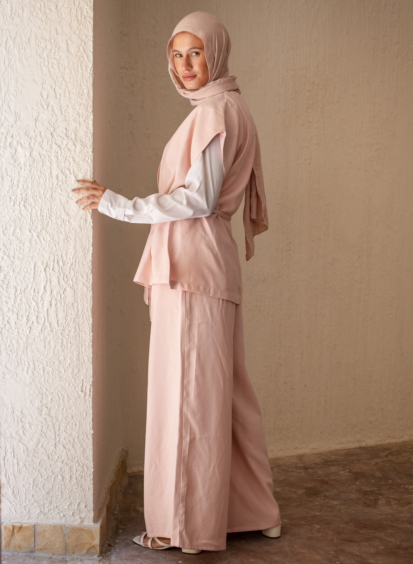 Vest Set In Pastel Rose