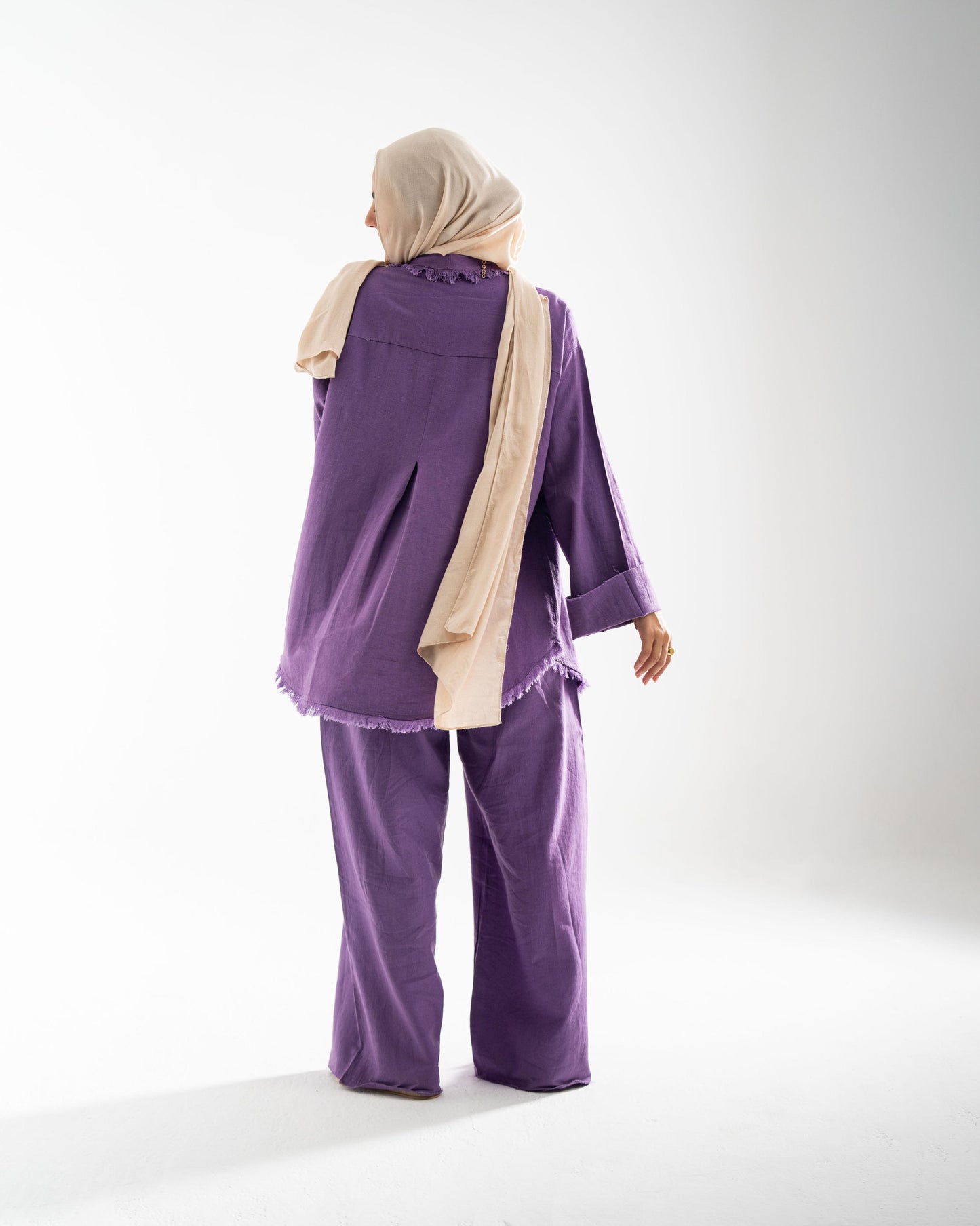 Fringes Linen Set In Purple