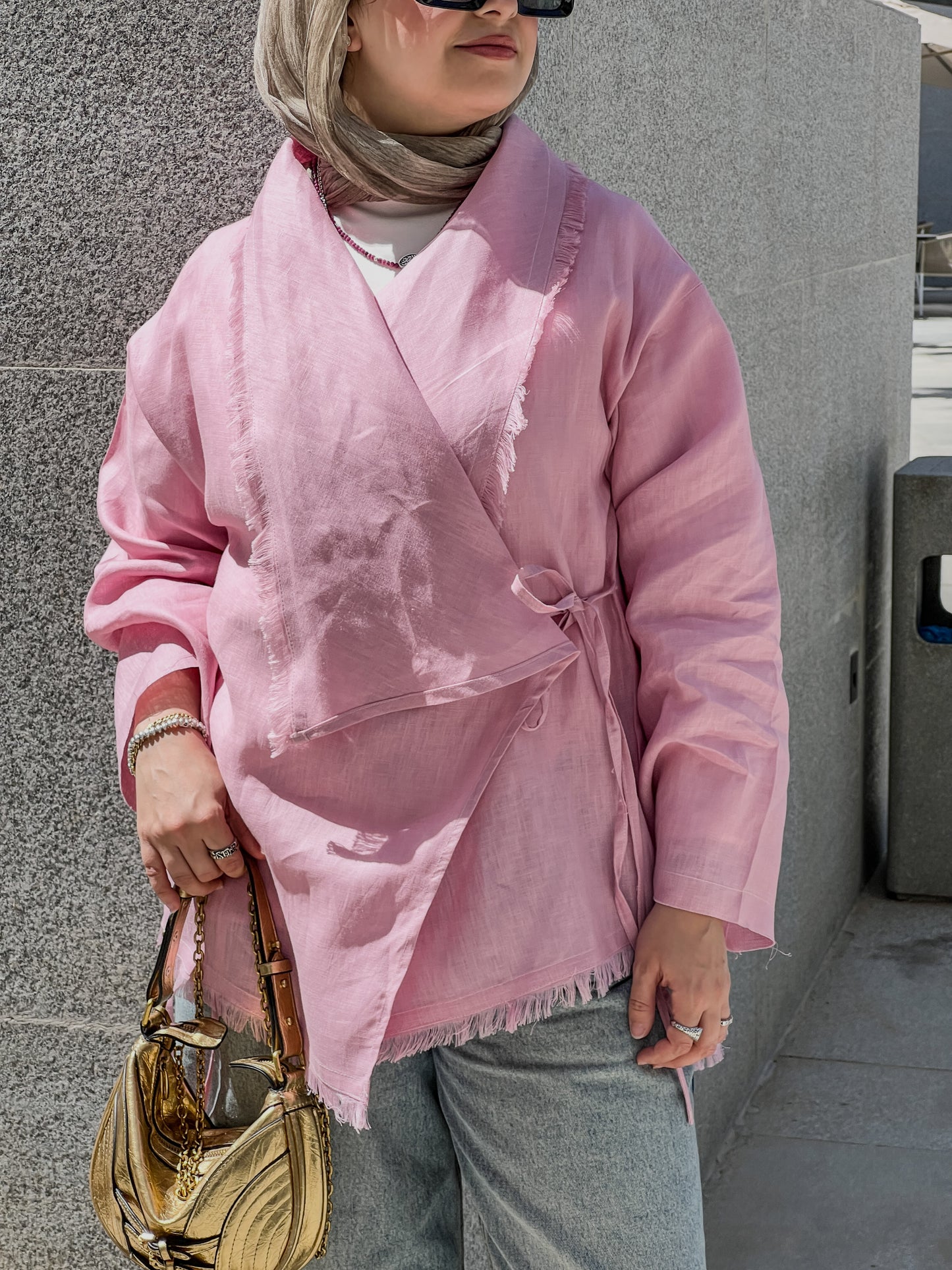 Fringes Pure Linen Kimono In Baby Pink