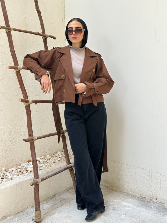 Cropped Trench Coat — Brown