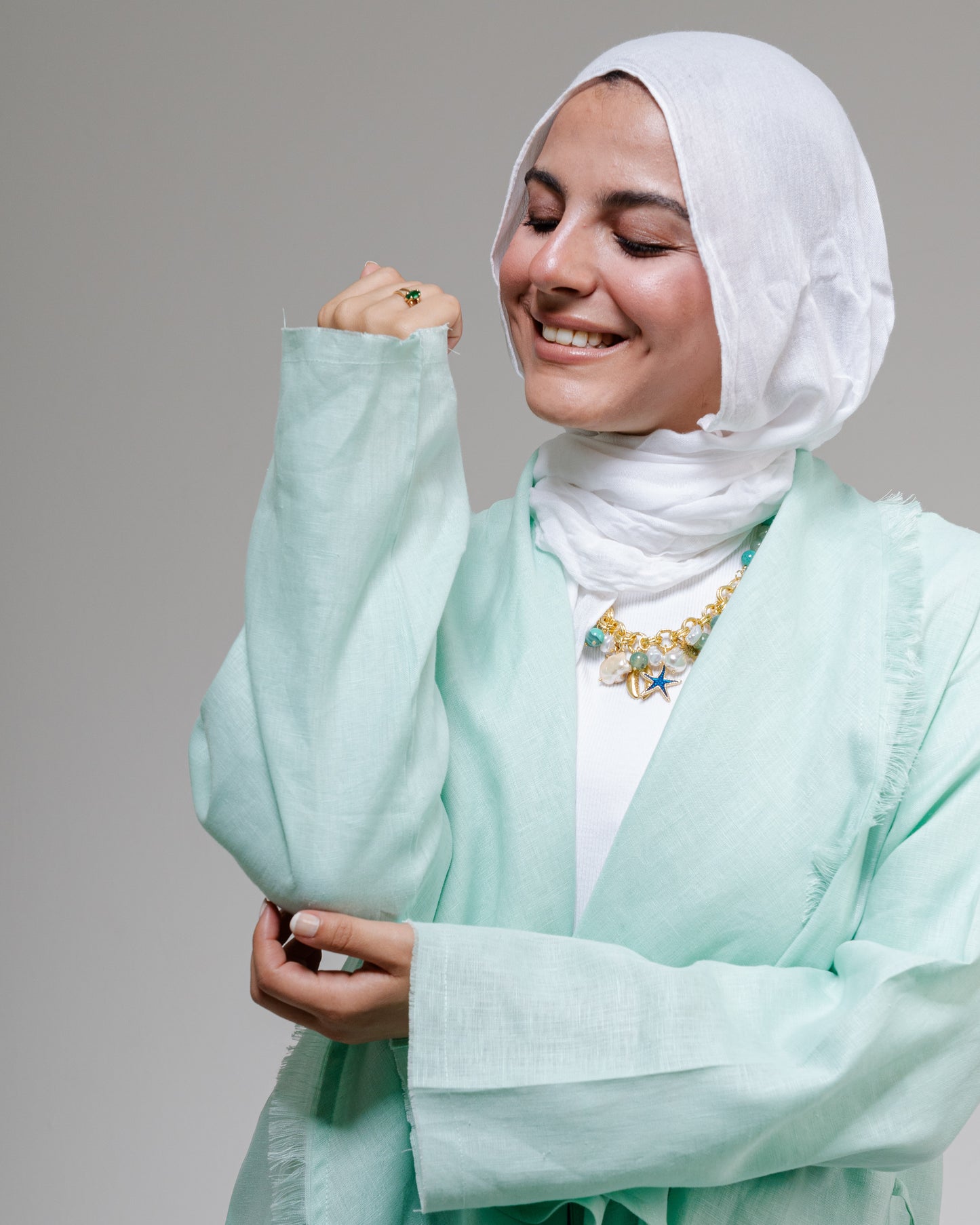 Fringes Pure Linen Cardigan In Mint