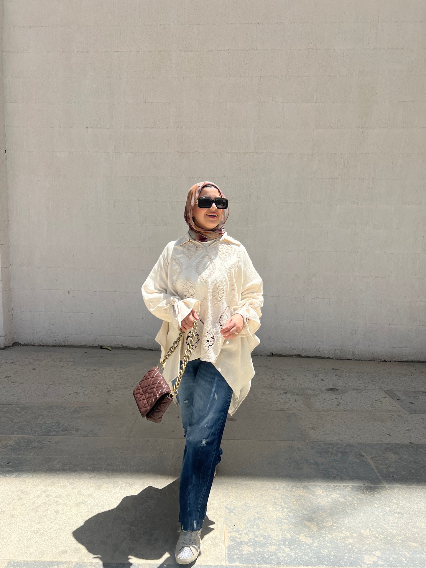 Asymmetrical beige top