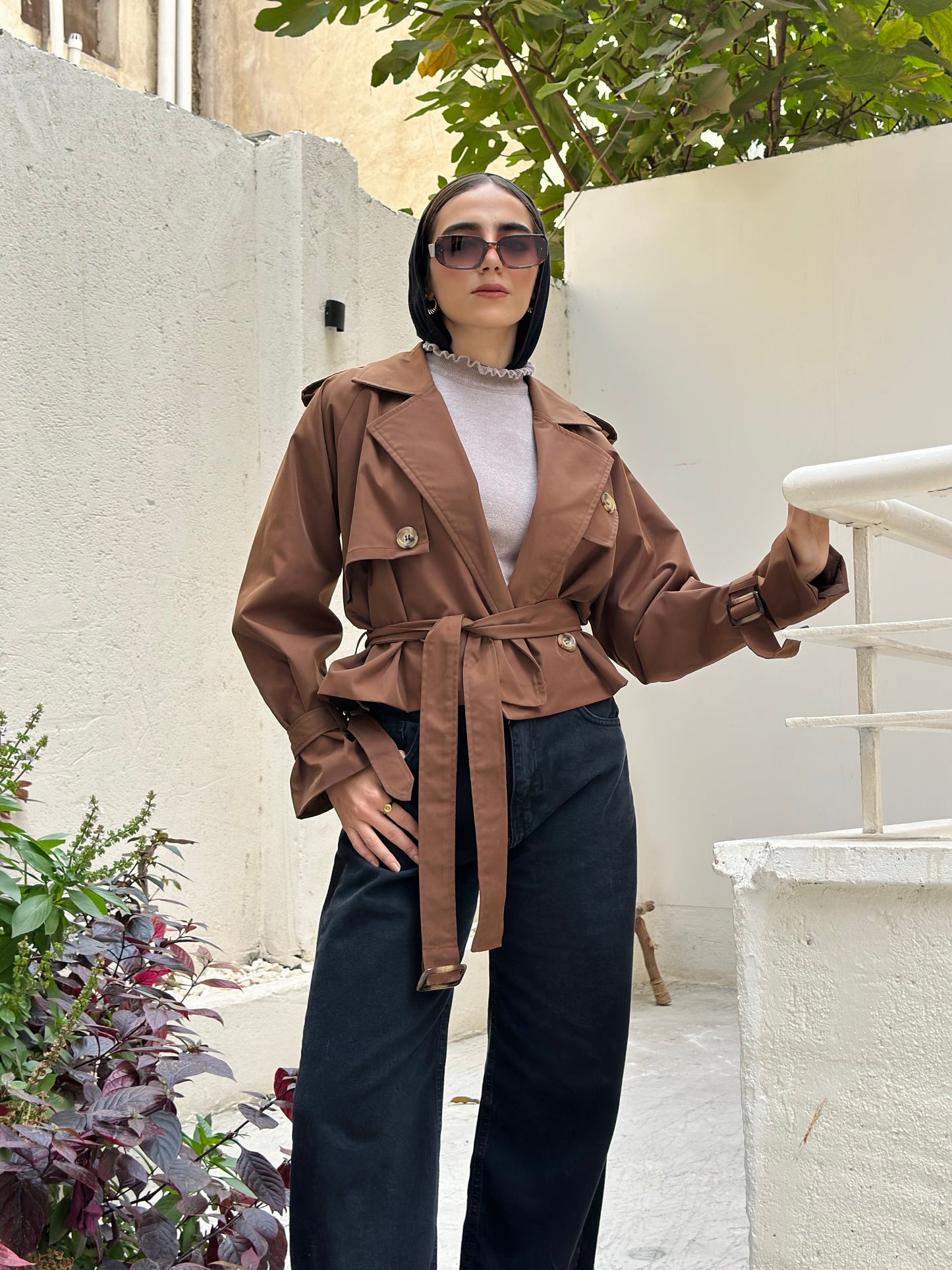 Cropped Trench Coat — Brown