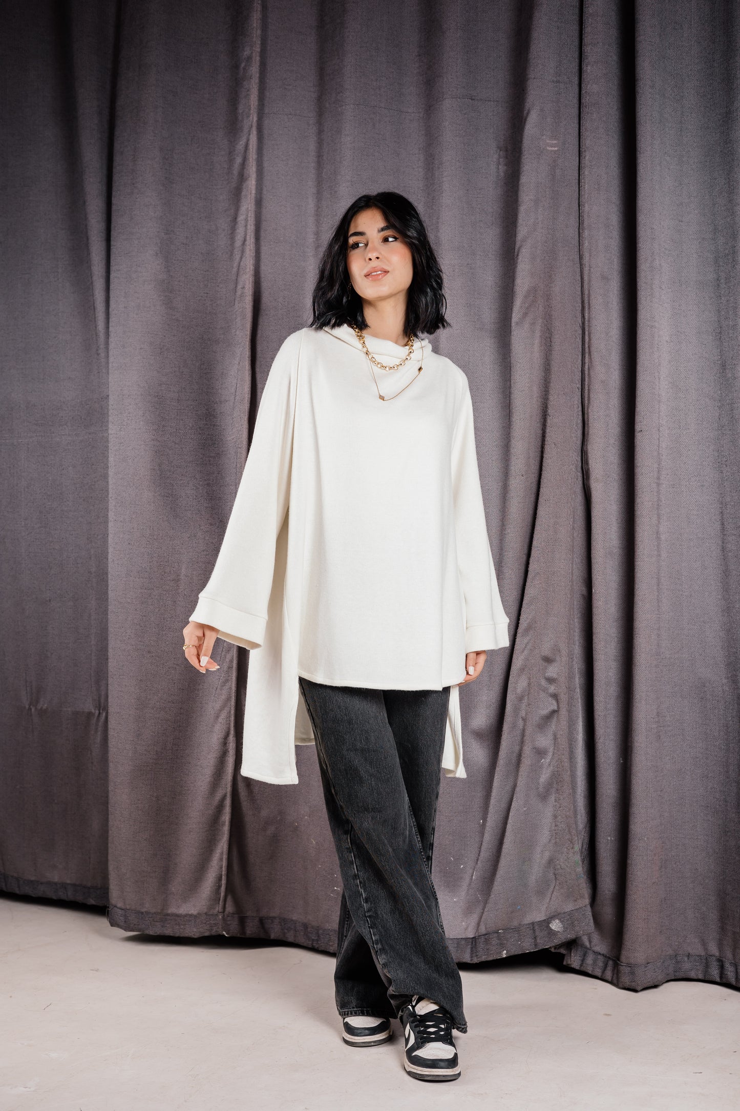 Drape Neck Top — Offwhite