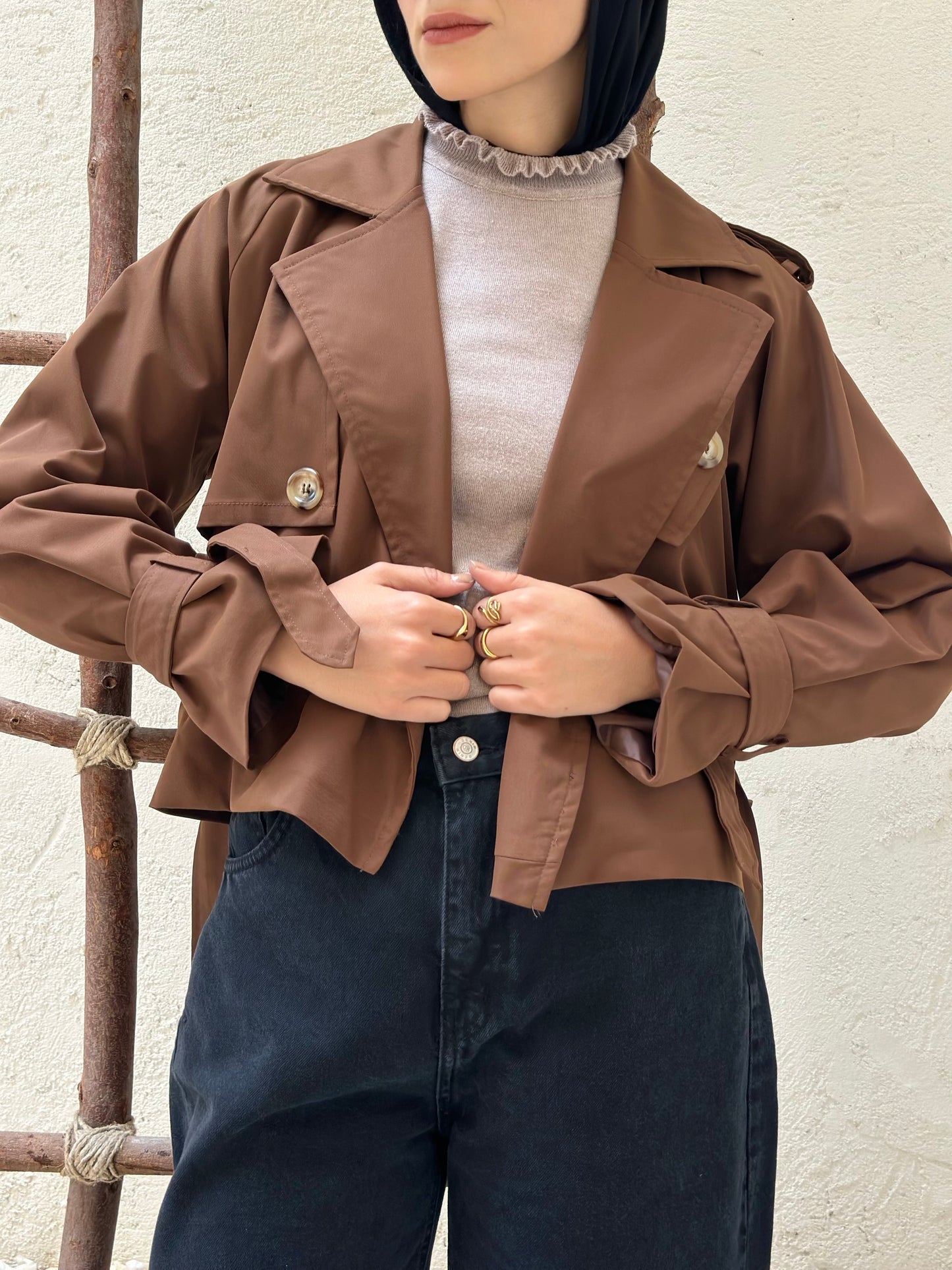 Cropped Trench Coat — Brown