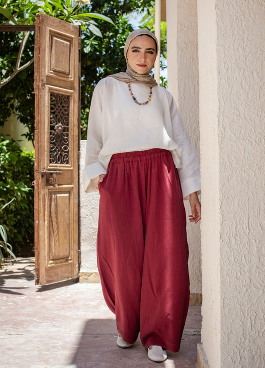 Soft Barrel Pants In BURNT Red