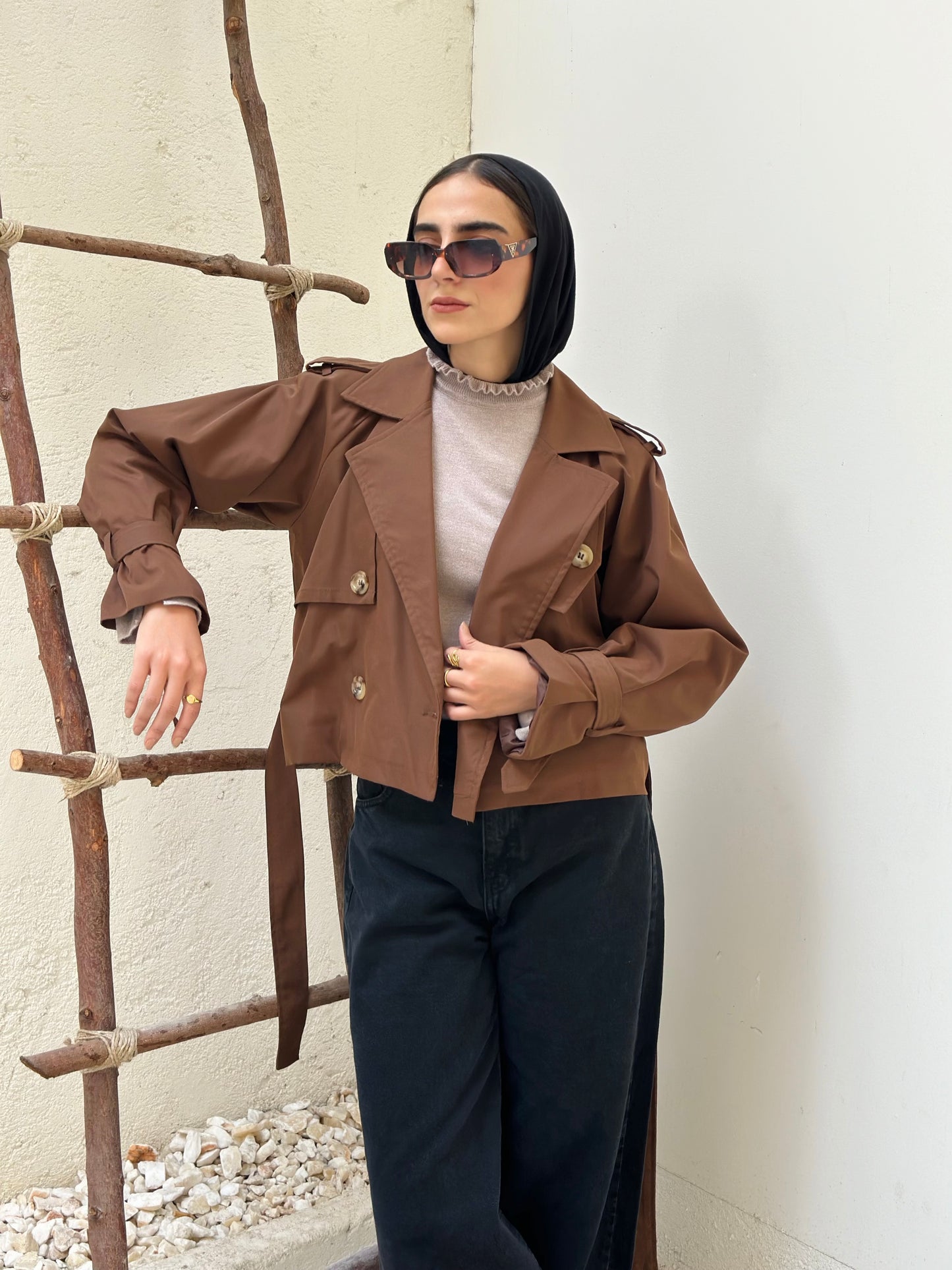 Cropped Trench Coat — Brown