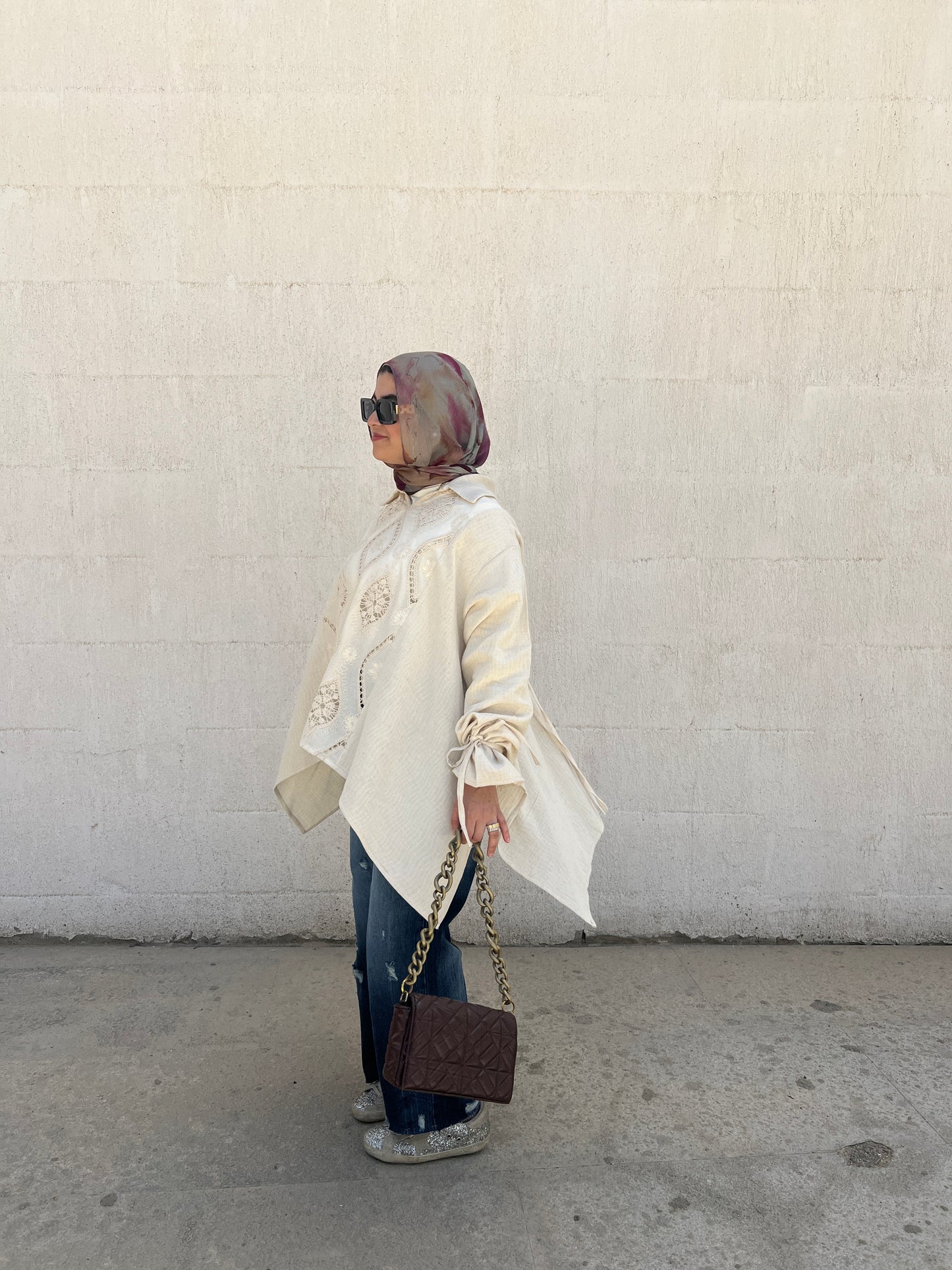 Asymmetrical beige top