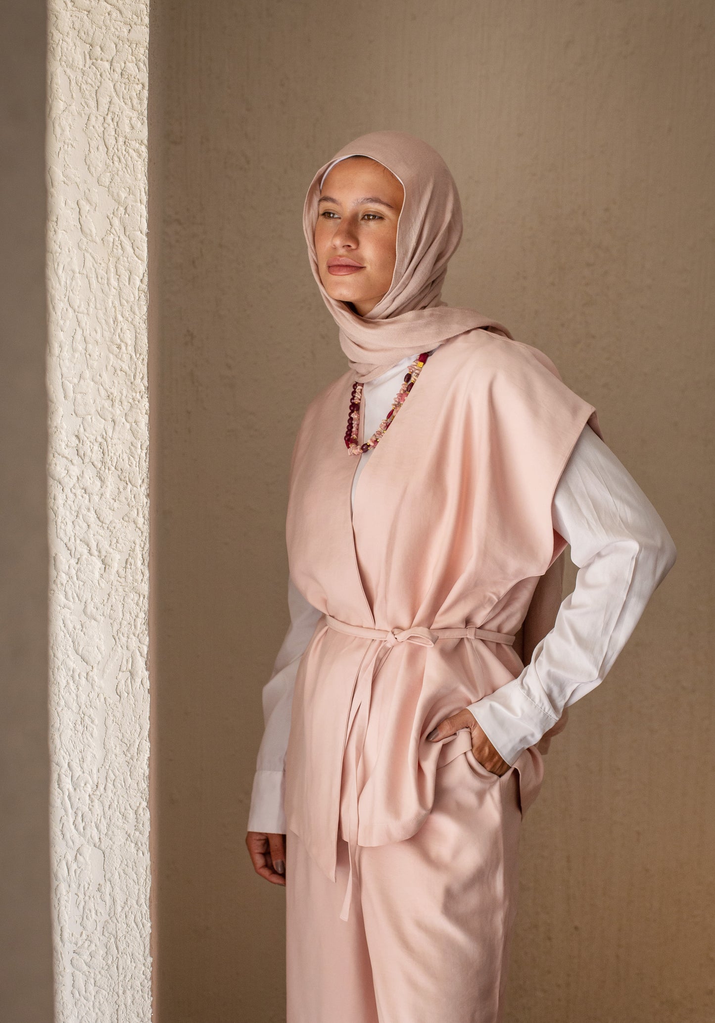 Vest Set In Pastel Rose
