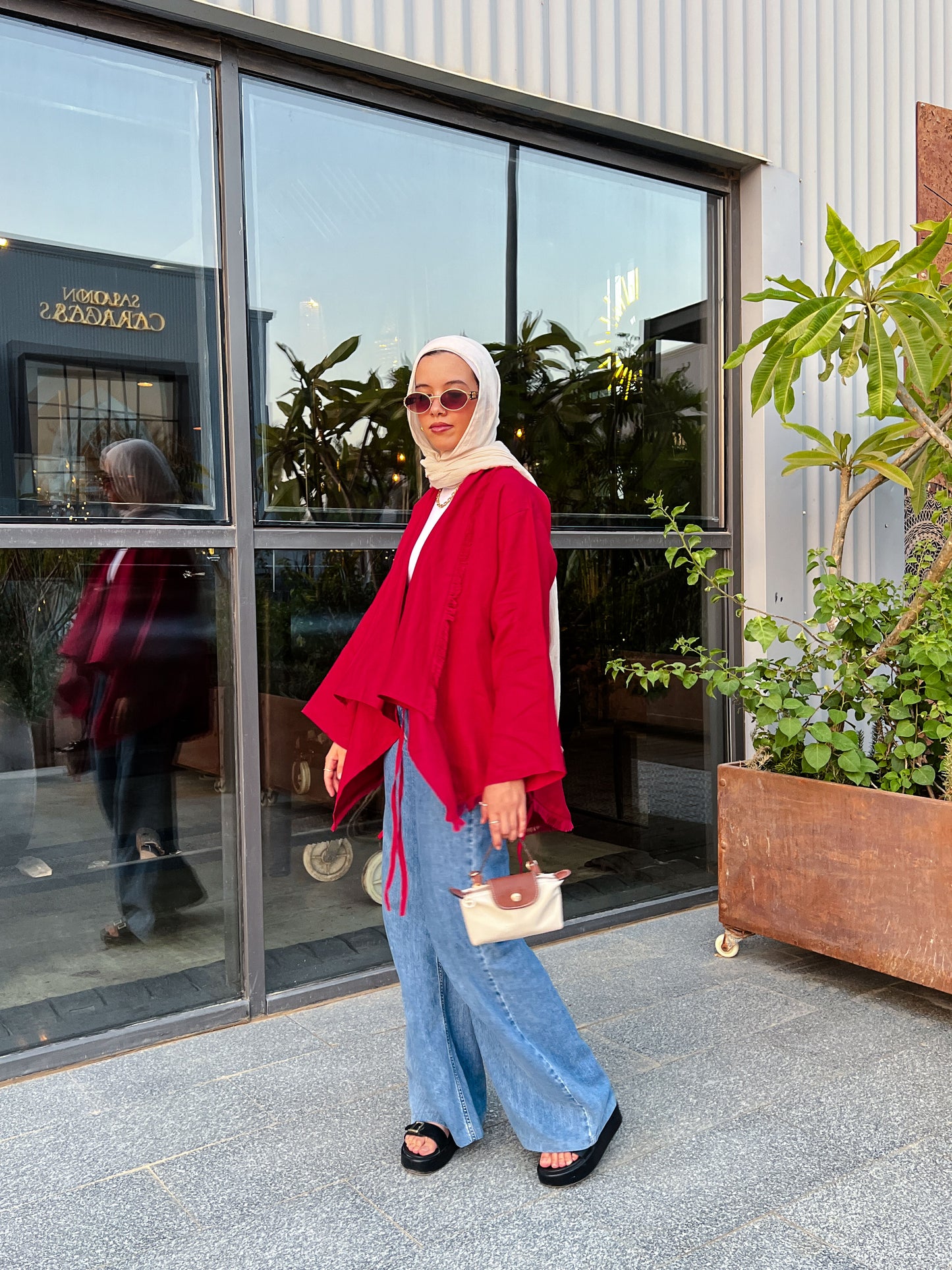 Fringes Pure Linen Cardigan In Red