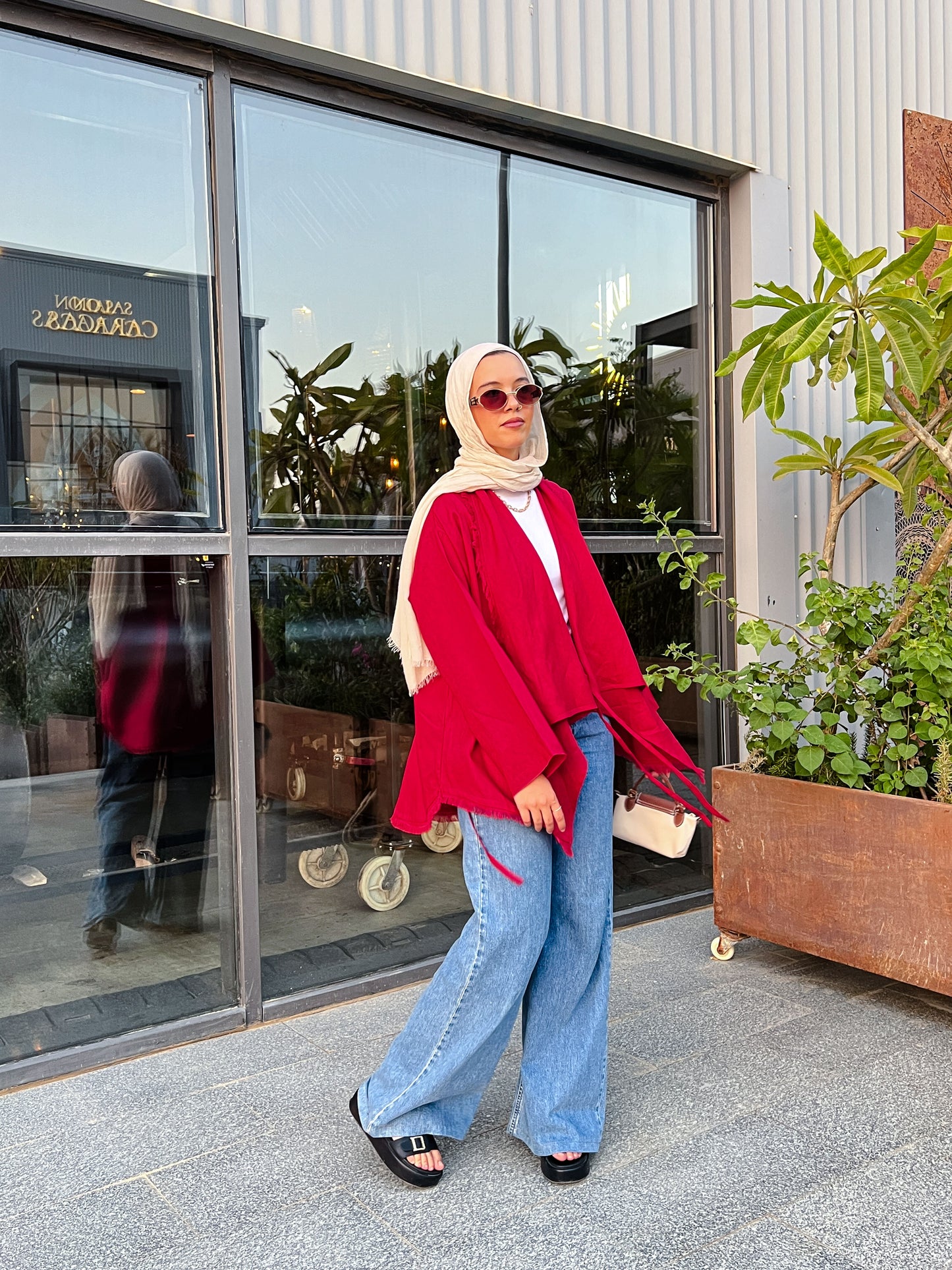 Fringes Pure Linen Cardigan In Red