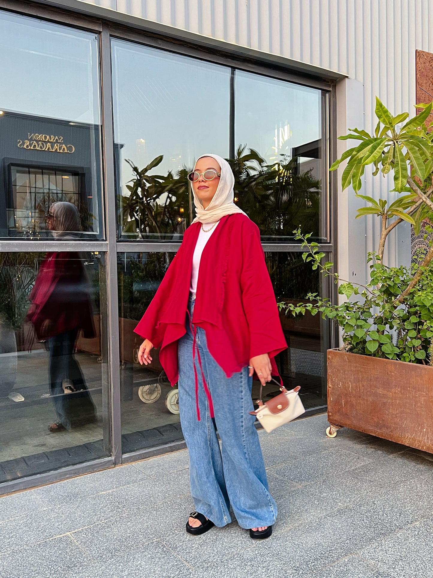 Fringes Pure Linen Cardigan In Red