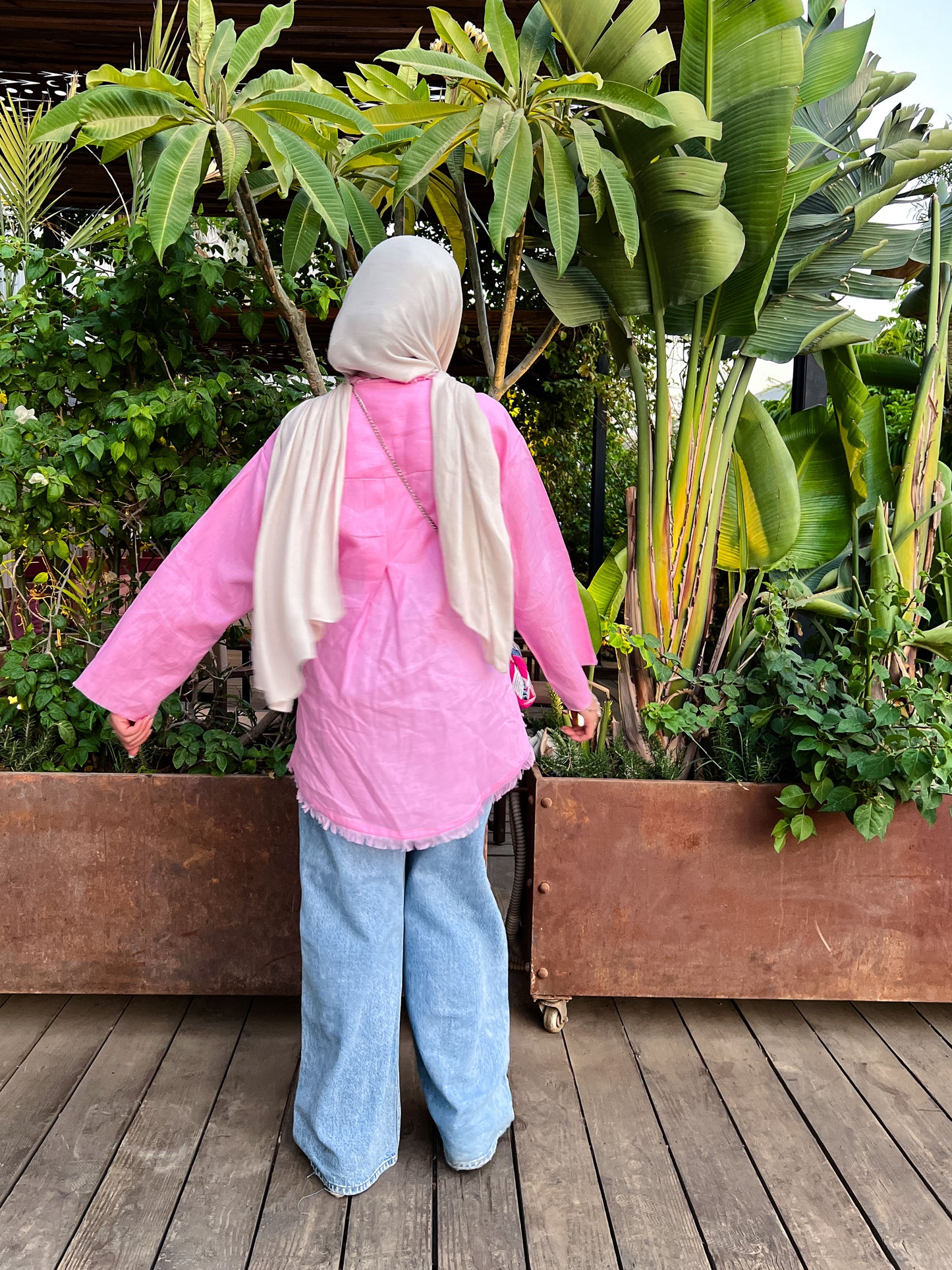 Fringes Pure Linen Cardigan In Pink