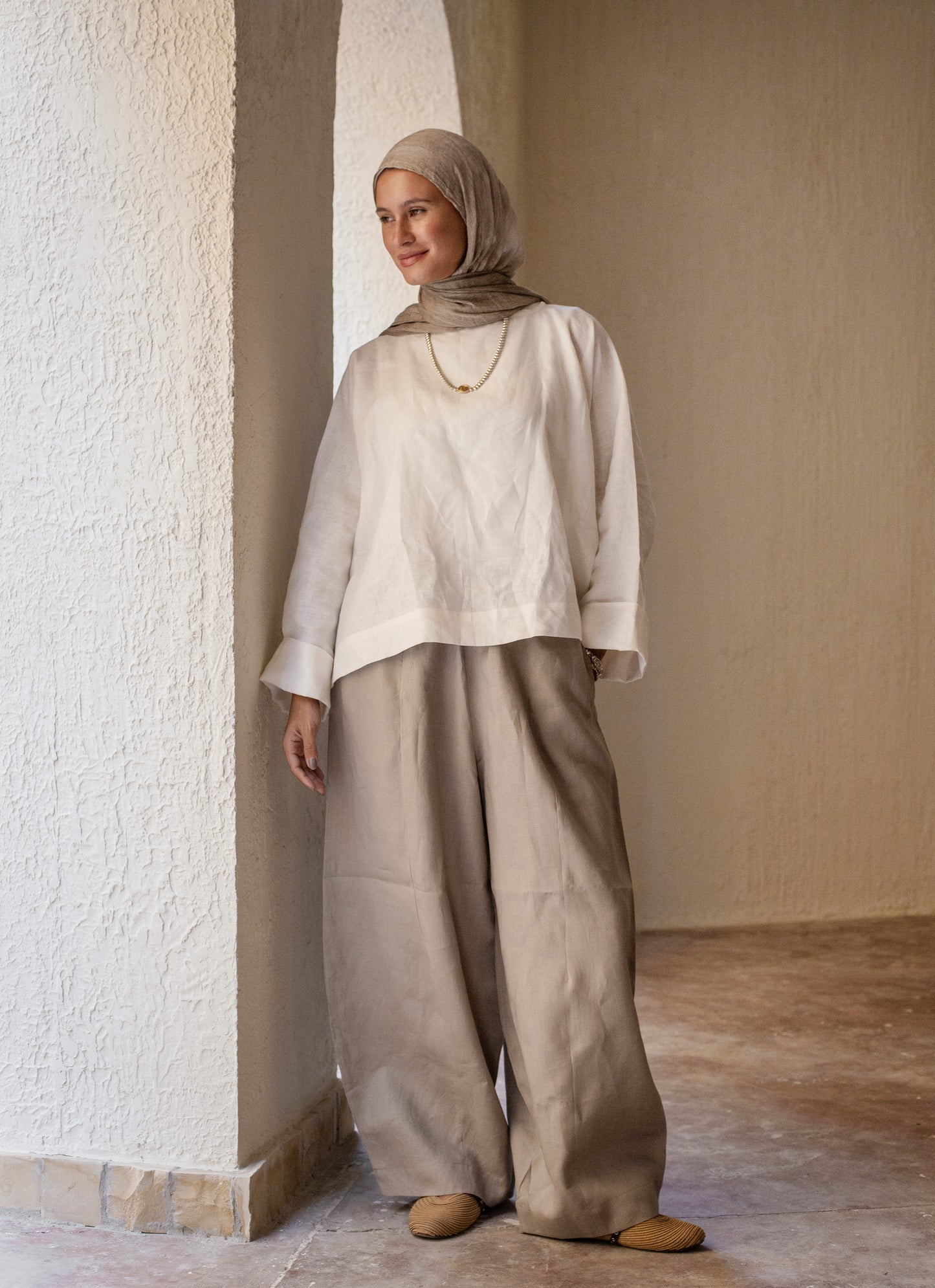 Soft Pure Linen Barrel Pants In Grey